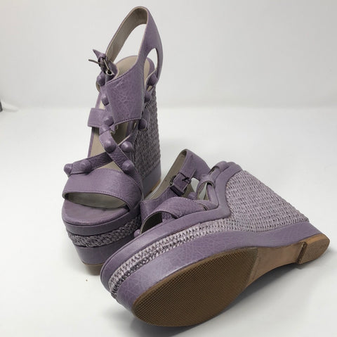 Balenciaga Lavender Leather and Wicker espadrille Wedge