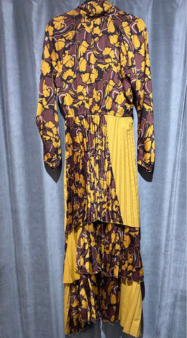BEATRICE Gold and Floral Dress with Pleated Layered Bottom