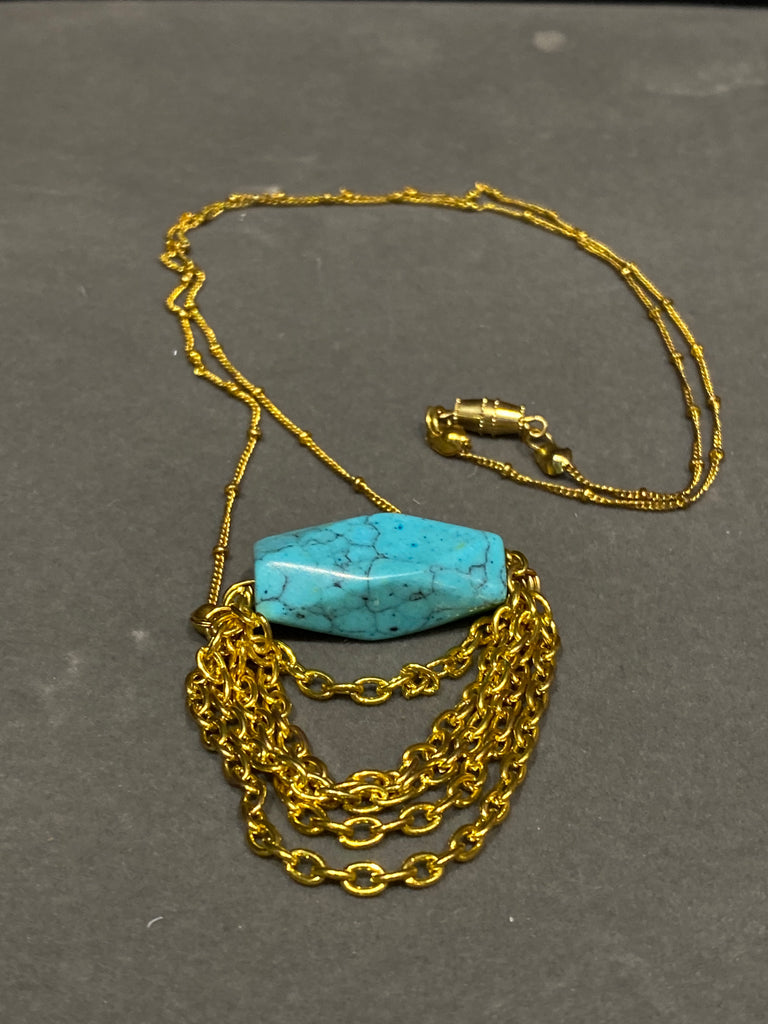 Gold Plate and Turquoise Stone Necklace