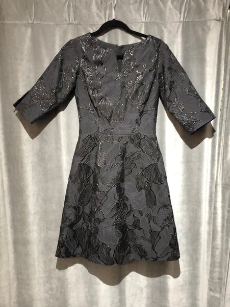 Oscar De La Renta Black Floral sparkley embrodered long sleeve dress