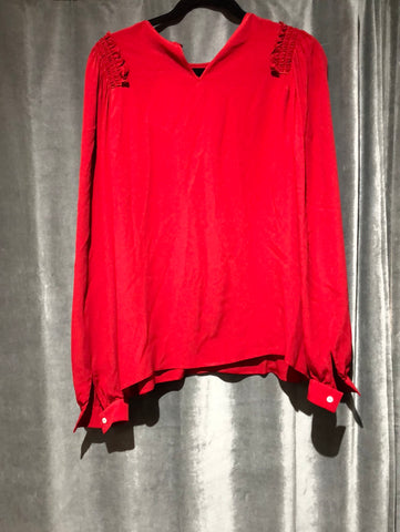 N*21 Red long sleeve silk blouse with ruffle sleeve detail