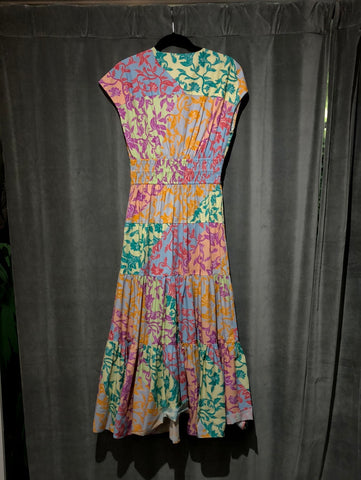 Derek Lam 10 Crosby Multicolor Maxi Cap Sleeve Colorblock Dress