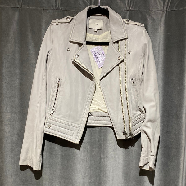 IRO Light Grey Leather Moto Jacket