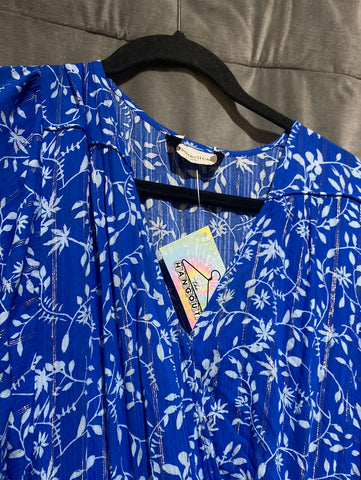 Berenice Blue Floral Short Sleeve Flowy Sleeve Maxi Dress
