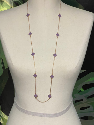 Gold and Purple Long stone Necklace