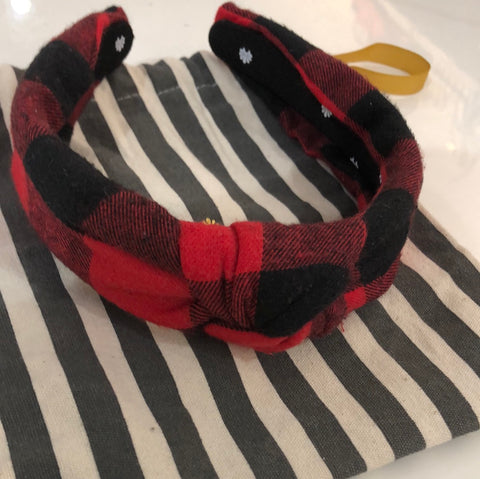 Lele Sadoughi Red and Black Buffalo Plaid Top Knotted Headband