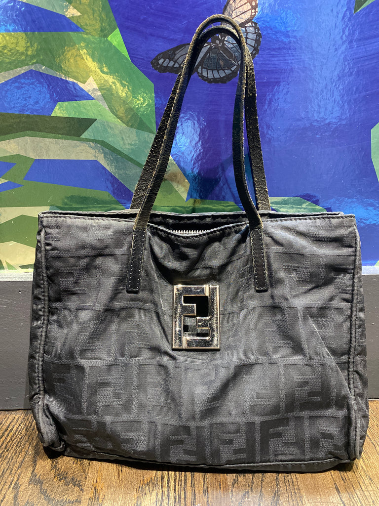 Vintage: Fendi Fabric with FF Monogram Mini-Tote with Silver Center Lo –  The Hangout