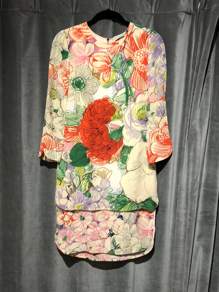 Stella McCartney Floral 3/4 Sleeve High Low Shift Dress
