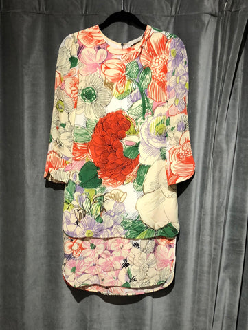 Stella McCartney Floral 3/4 Sleeve High Low Shift Dress