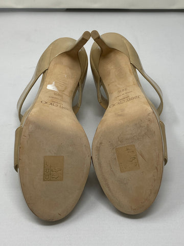 Jimmy Choo Patent Leather Beige Sandal Heel