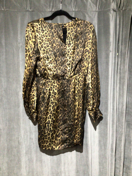 The Kooples Leopard cinched waist silk long sleeve dress
