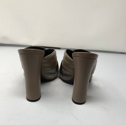 GUCCI tan leather criss-cross peep toe mule