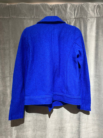Tahari Blue Textured Wool Moto Jacket with Zipper Sleeves