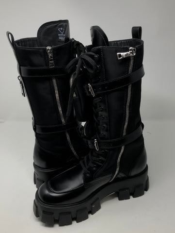 Prada Black Nylon High Boots with Double Pouches