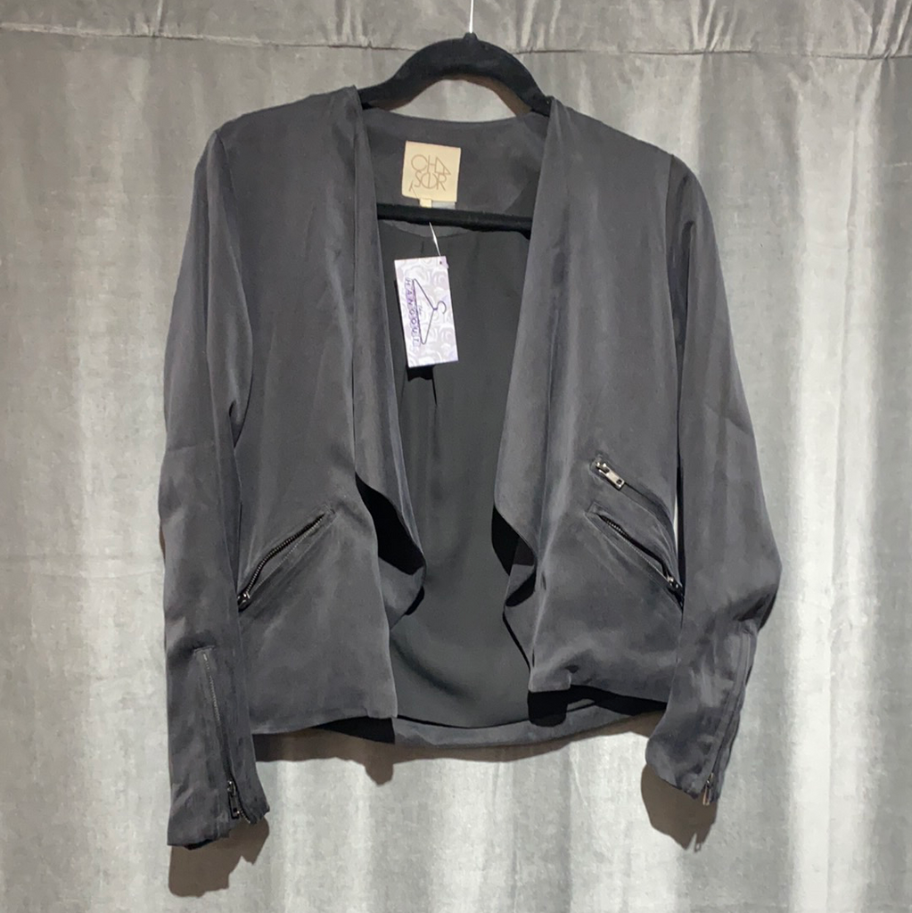Chaser Black Silk Cropped Zipper Jacket