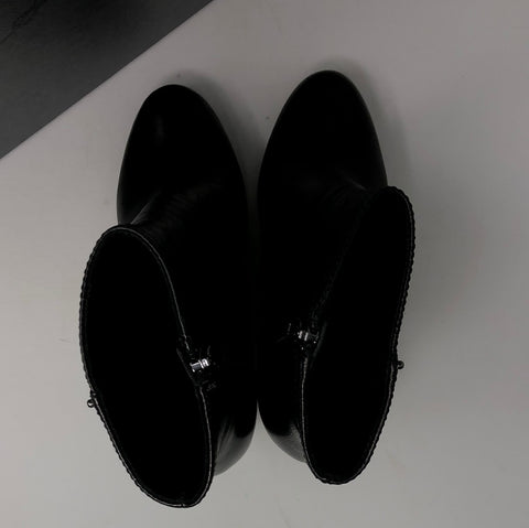 PRADA Black Leather Side Zip Wedges