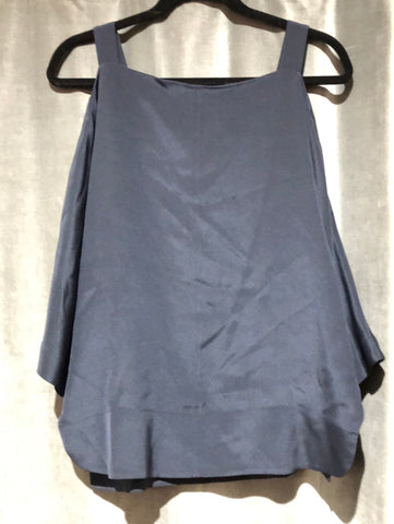 Tibi Navy Silk Cold Shoulder Long Sleeve Blouse
