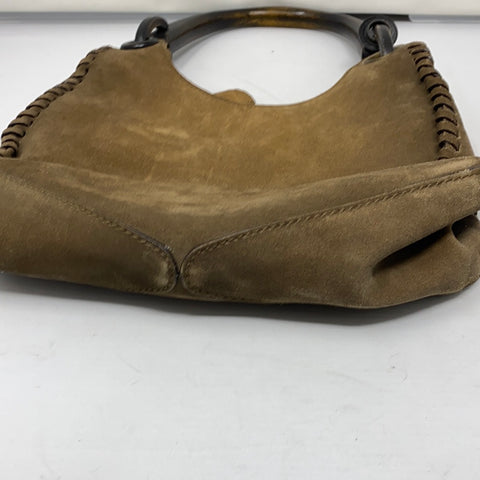 Vintage: Gucci suede Whip Stitch with wooden top handle bag