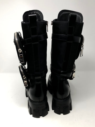 Prada Black Nylon High Boots with Double Pouches