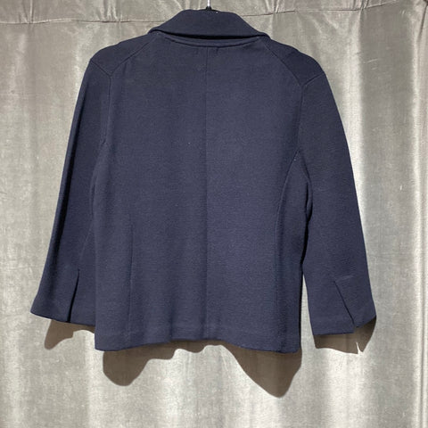 MINNIE ROSE Navy Knit Cropped Cotton Shrunken Blazer