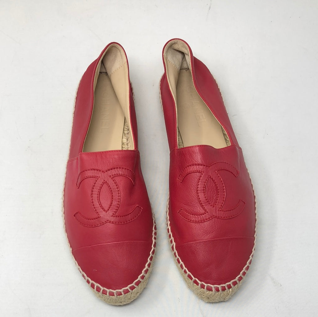 NEW CHANEL LOGO CC G SHOES29762 Espadrilles 35 LEATHER LEATHER SHOES Red  ref.801985 - Joli Closet