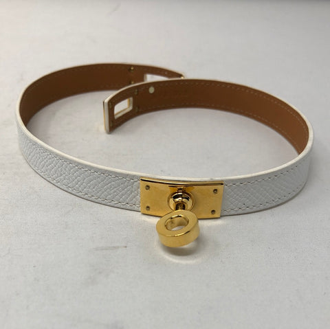 Hermes Kelly Double Tour white leather Gold Plated Bracelet