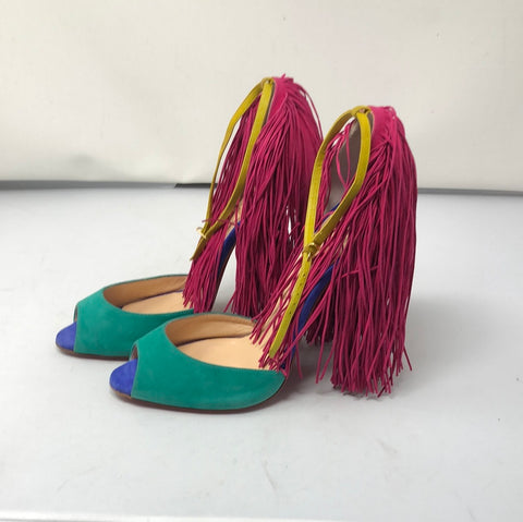 Christian Louboutin Suede Tri Color 'Otrot' Fringe Sandals