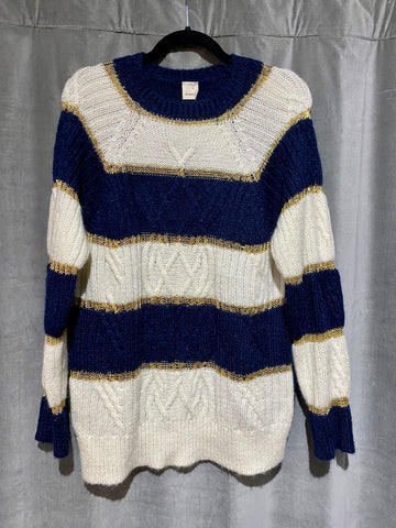 Pinko Cream and Navy Striped Sweater with Gold Lurex
