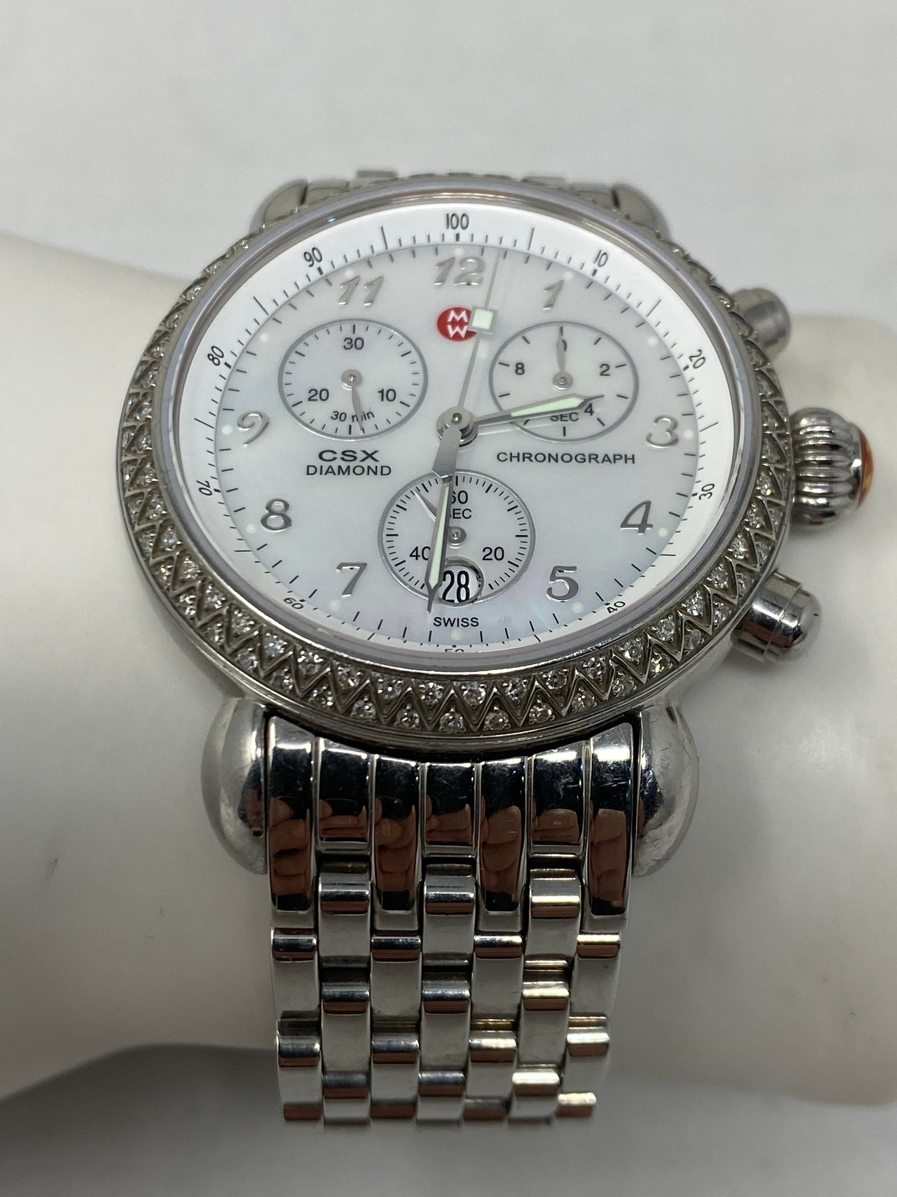 Michele watch round 2025 face with diamonds