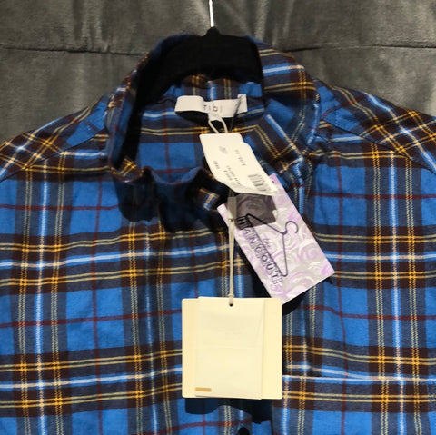 Tibi Theodore Ruffle Collar Plaid Button Down Shirt