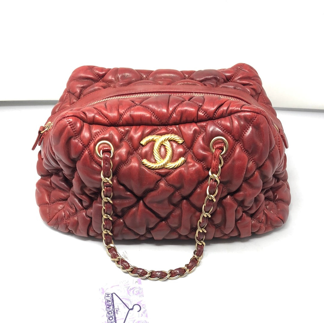VINTAGE: Chanel Deep Red Leather Quilted double handle Bubble bag with –  The Hangout