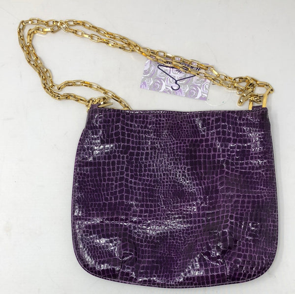Vintage: Maria Turgeon Grape Purple Patent Leather Gator Bag with Giold Paperclip Chain