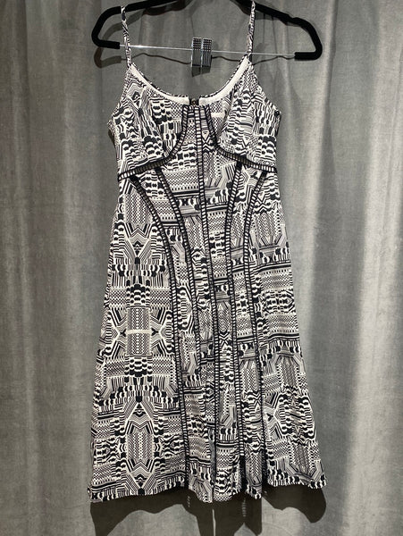 Nanette Lepore Spaghetti Strap Black and White Print Midi Dress