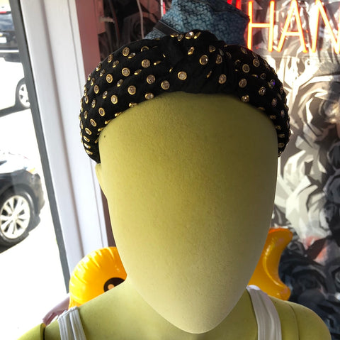 Lele Sadoughi Black Velvet and Clear Crystal Top Knotted Headband