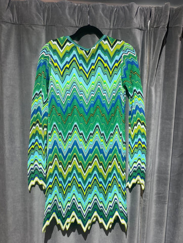 Marc Cain Greens Zig Zag V Neck Knit Long Sleeve Mini Dress
