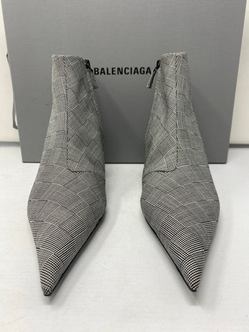 Balenciaga Check Tailoring Fabric Pointed Toe Bootie