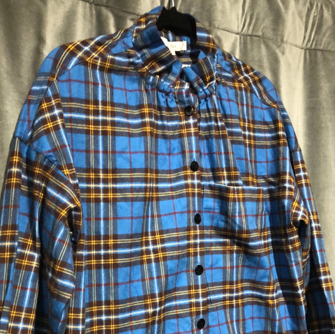 Tibi Theodore Ruffle Collar Plaid Button Down Shirt