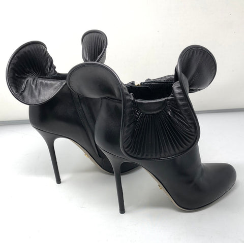 Sergio Rossi Back Leather Oversized Ruffle Cuffed Booties