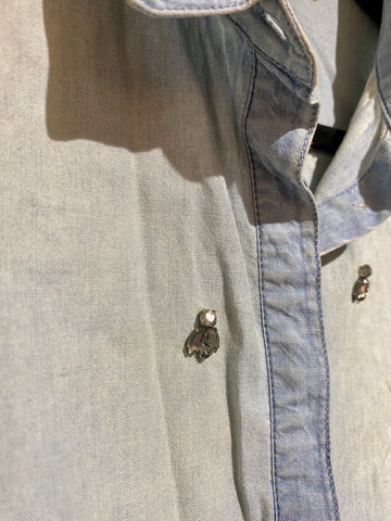 H & M Embellished Light-wash Denim Button Down Shirt