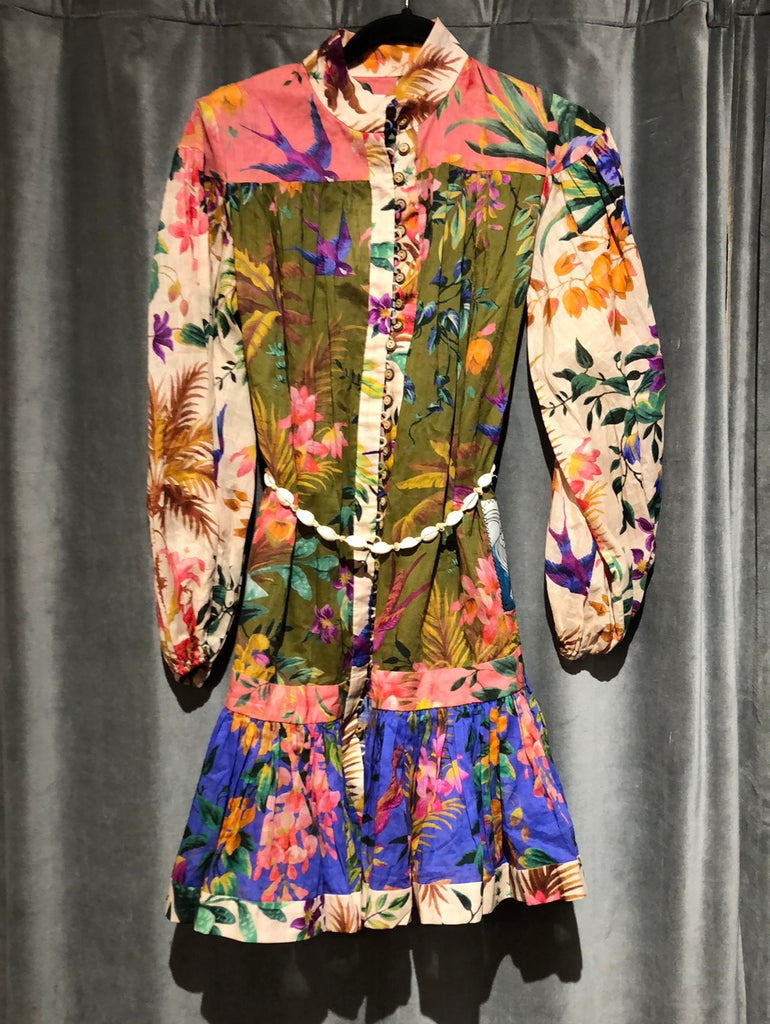 Zimmermann Long Sleeve 'TROPICANA' Print Mini Dress