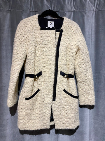 Mayle Wool Ivory Colored Zip Coat With Black Ribbon Detail
