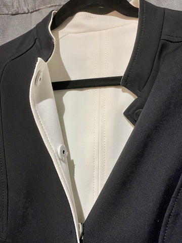 Black and White Reversible Coat Collarless Coat 3/4 Sleeves