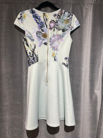 Ted Baker Cap Sleeve Fit and Flare Stretch Mint Green and Purple Floral Top and Mint Green Solid Bottom