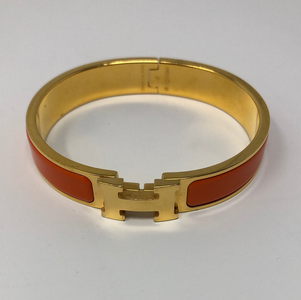 Hermes Clic Clac H Bracelet in Orange with Gold Hardware