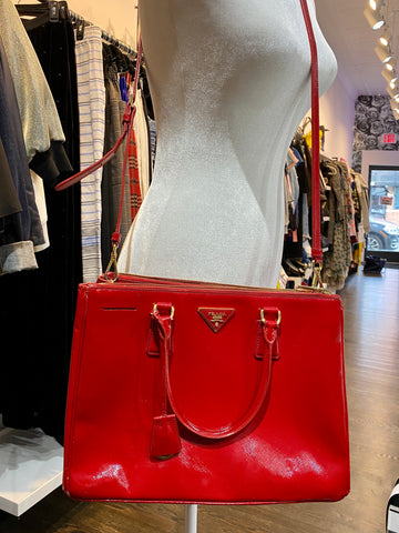 Prada Double Zip Saffiano Red Bag