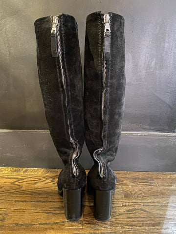 Rag & Bone Black Suede Thick Heel Knee Lenth Back Zipper Boots