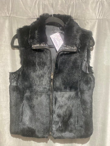Theory Black Fur Vest with zipper