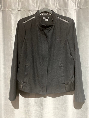 Vince Black Collarless Zip Blazer with Black Leather Accent