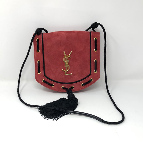 YSL Monogram Fetish Red Suede Black Tassel Bag