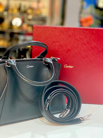C De Cartier Bag, MIni Black Leather with Silver Hardware